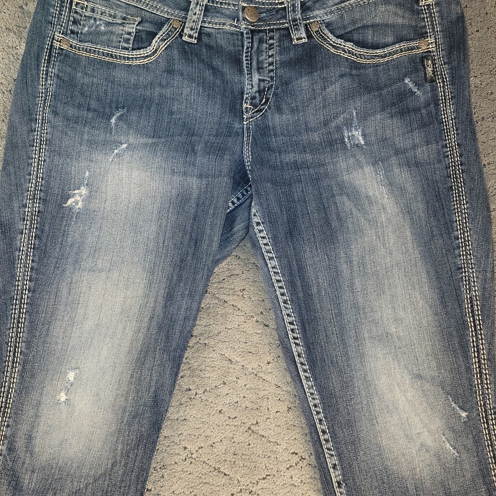 Silver Jeans Womens 18 Blue Twisted Capri Distressed Mid Rise Stretch Denim - Picture 4 of 7